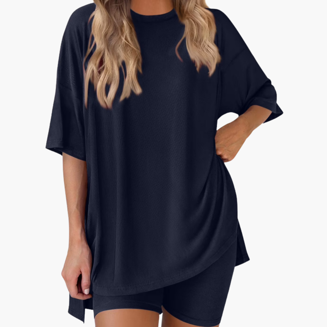 Damen-Sportset mit V-Ausschnitt und weitem Shorts
