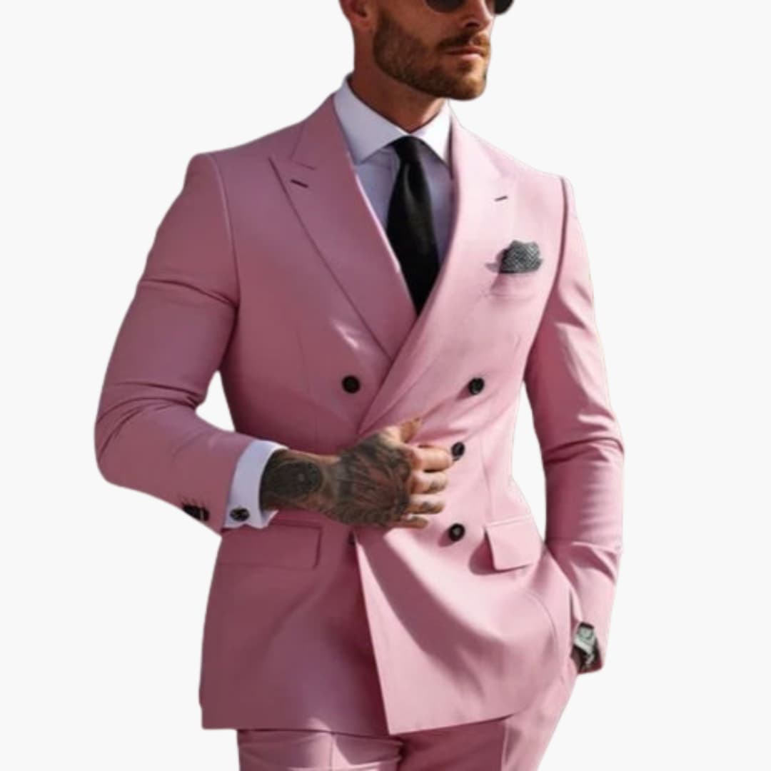 Costume homme deux pièces avec veste croisée et six boutons