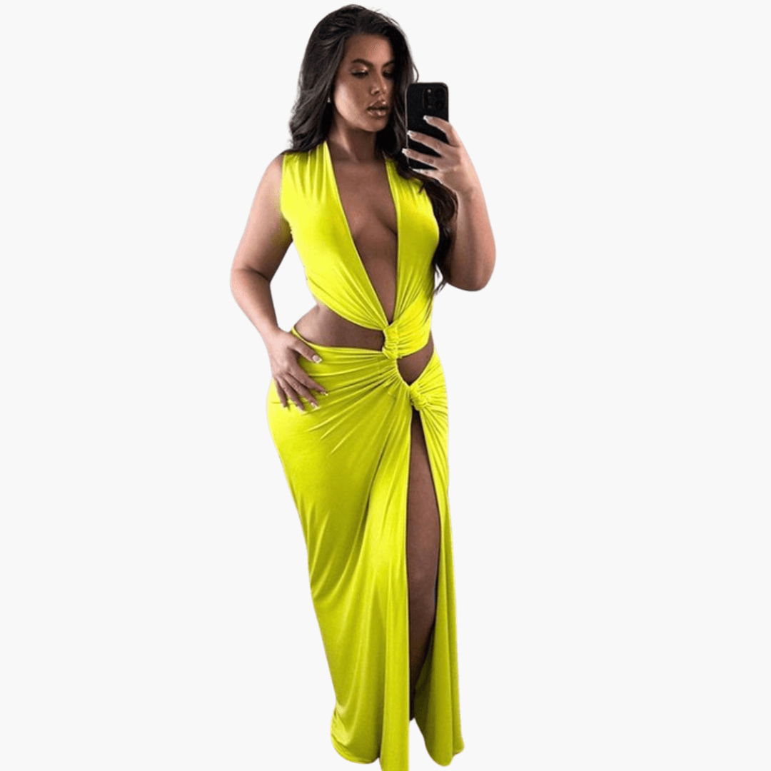 Robe d'été femme Découpes, Décolleté en V, Fente latérale