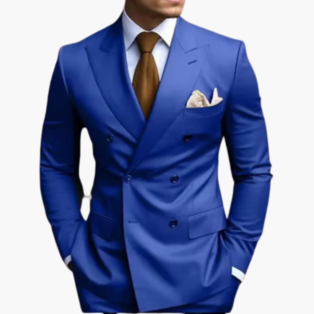 Costume homme deux pièces avec veste croisée et six boutons