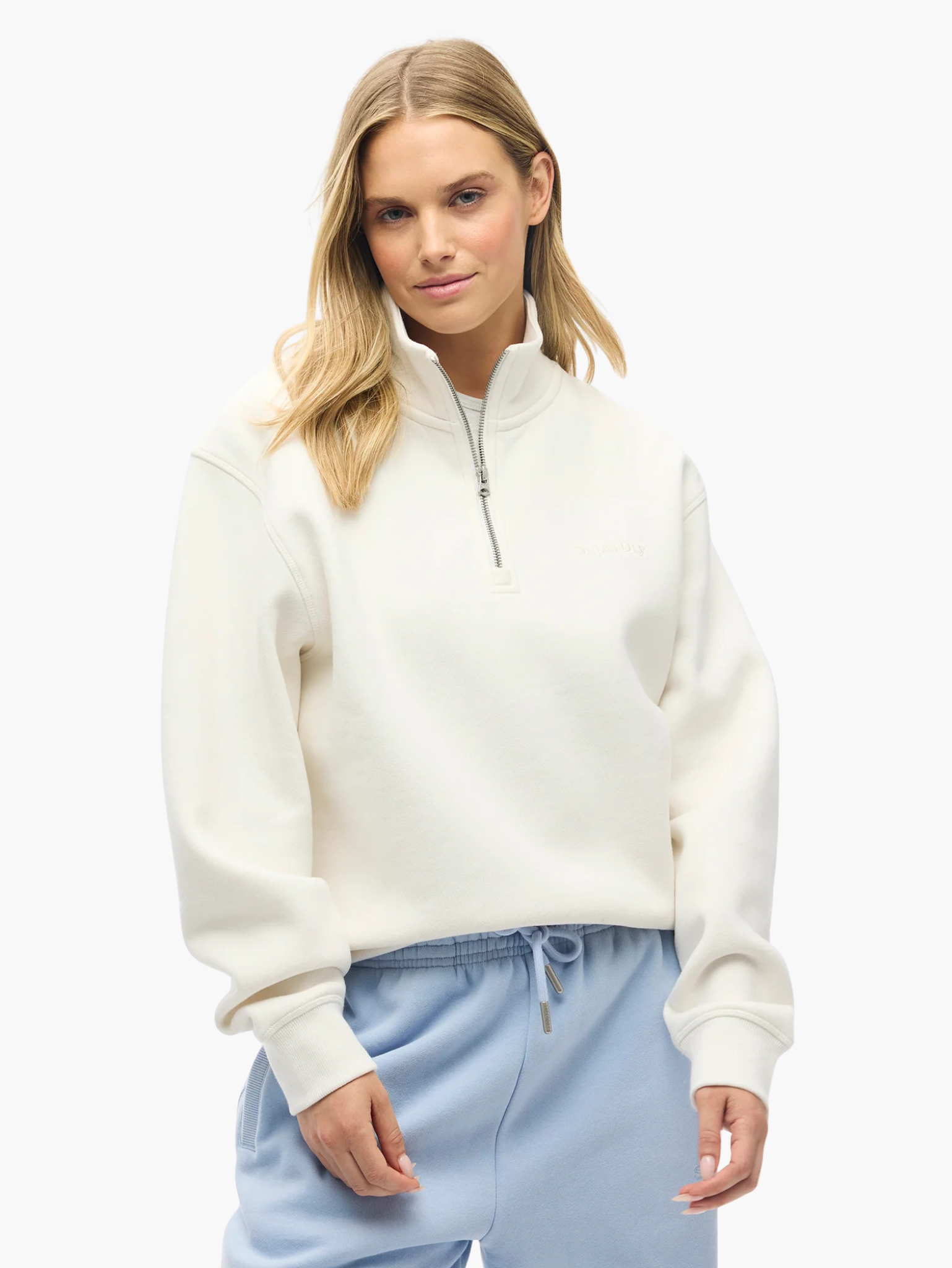 Damen Oversize-Schnitt Freizeitjacke zum Überziehen mit halbem Reißverschluss und Stehkragen für den Winter