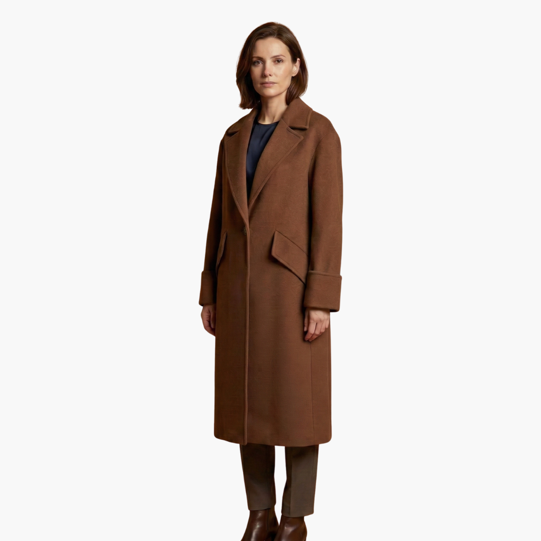 Manteau long pour femme avec col à revers et fermeture à boutons