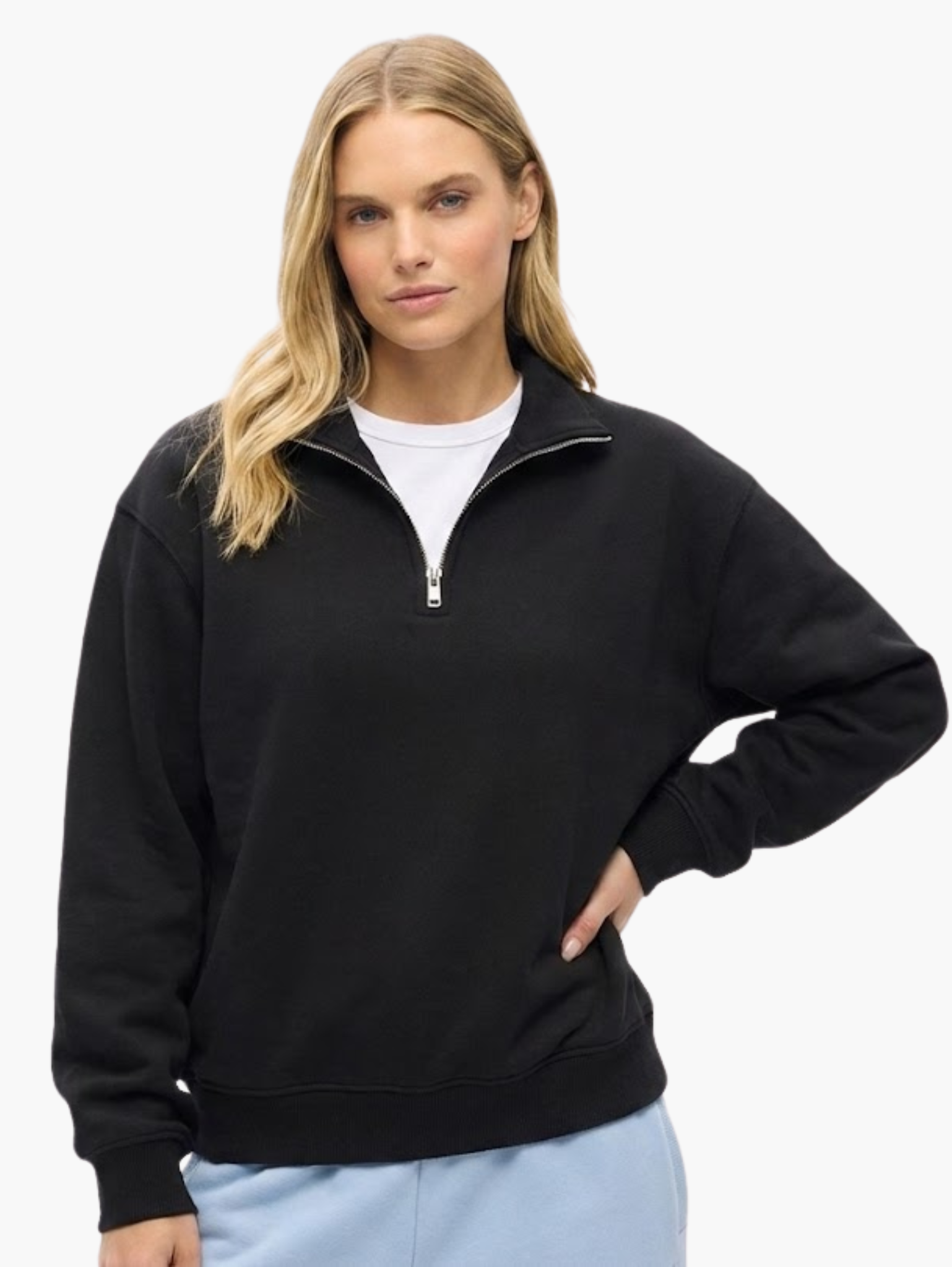 Damen Oversize-Schnitt Freizeitjacke zum Überziehen mit halbem Reißverschluss und Stehkragen für den Winter