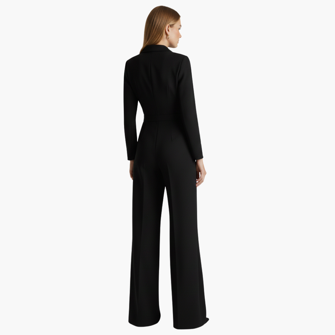 Combinaison à manches longues pour femme avec col et jambes larges