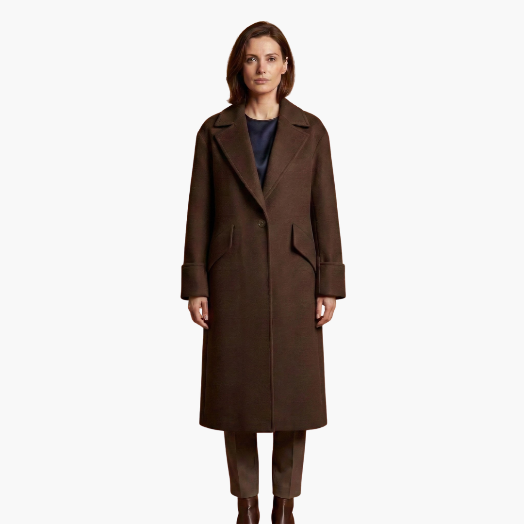 Manteau long pour femme avec col à revers et fermeture à boutons