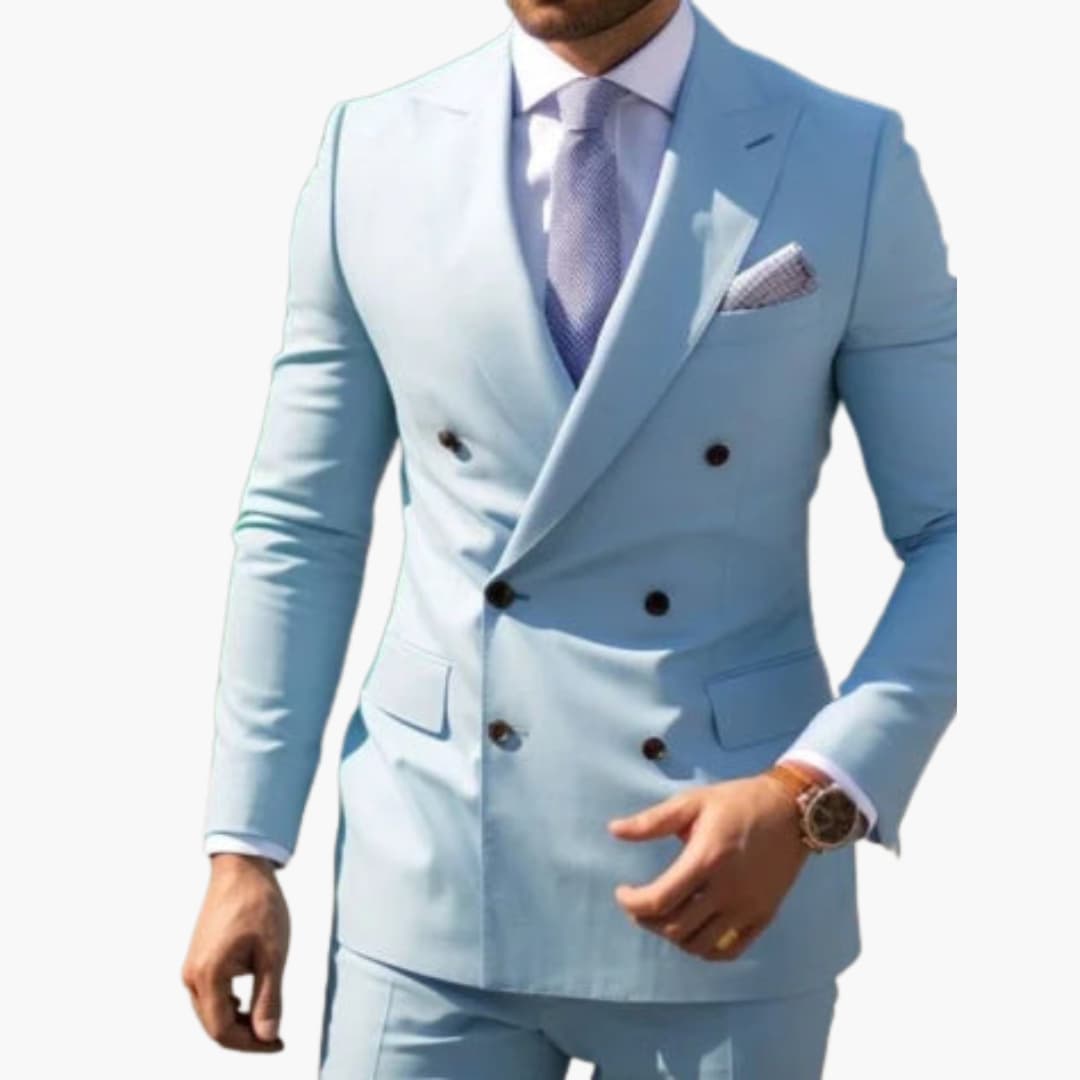 Costume homme deux pièces avec veste croisée et six boutons