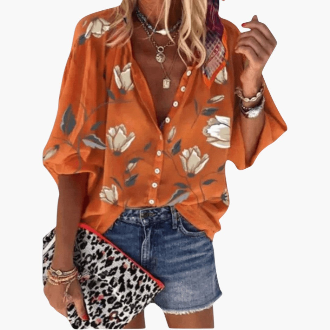 Blouse femme à patte de boutonnage et manches courtes
