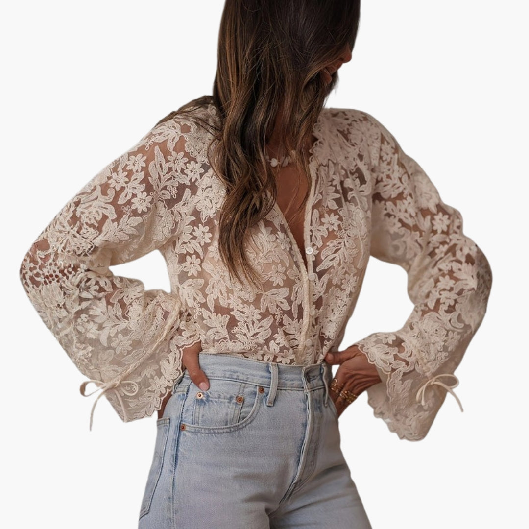 Blouse femme avec col en V et broderie florale