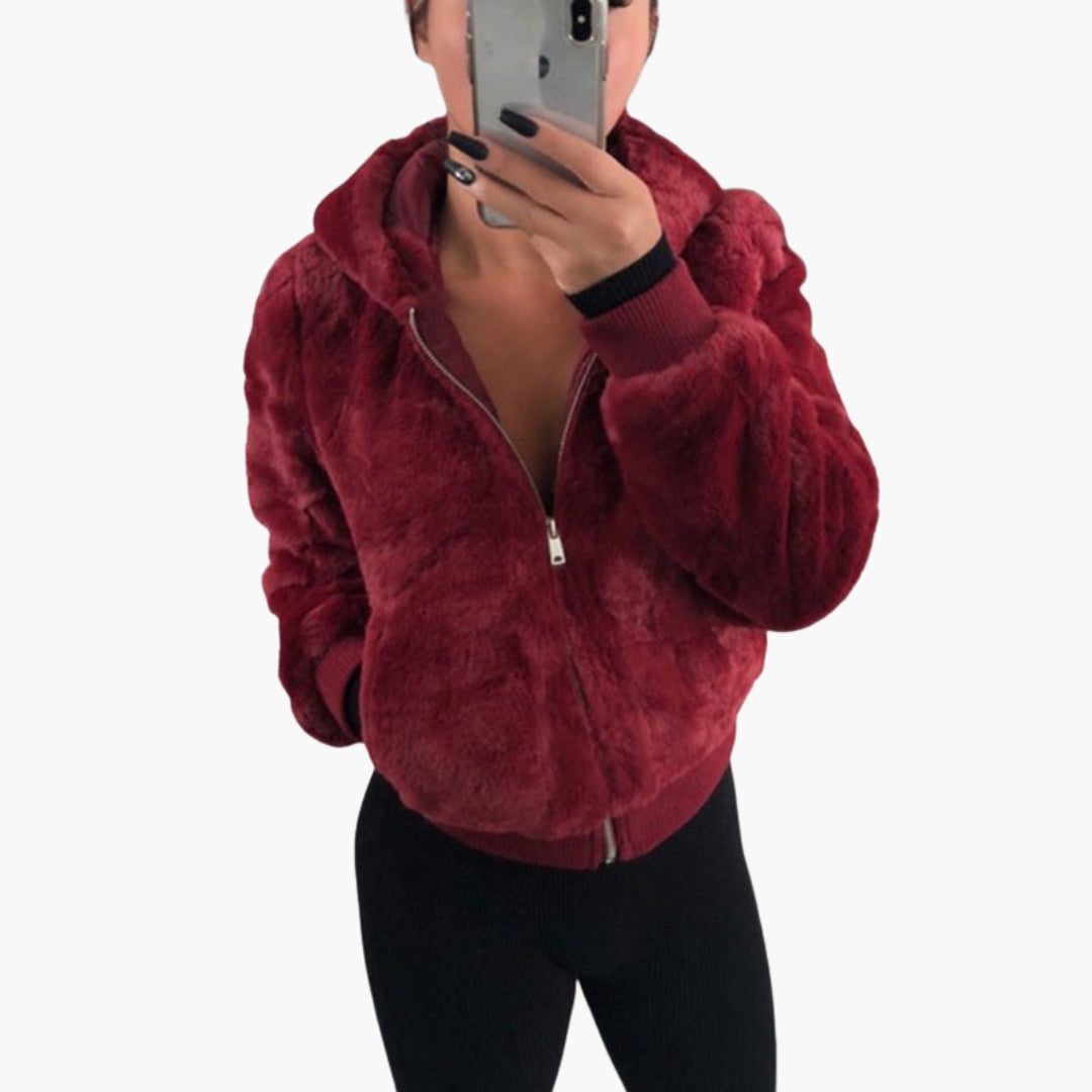 Blouson Bombardier Femme à Capuche et Fermeture Zippée