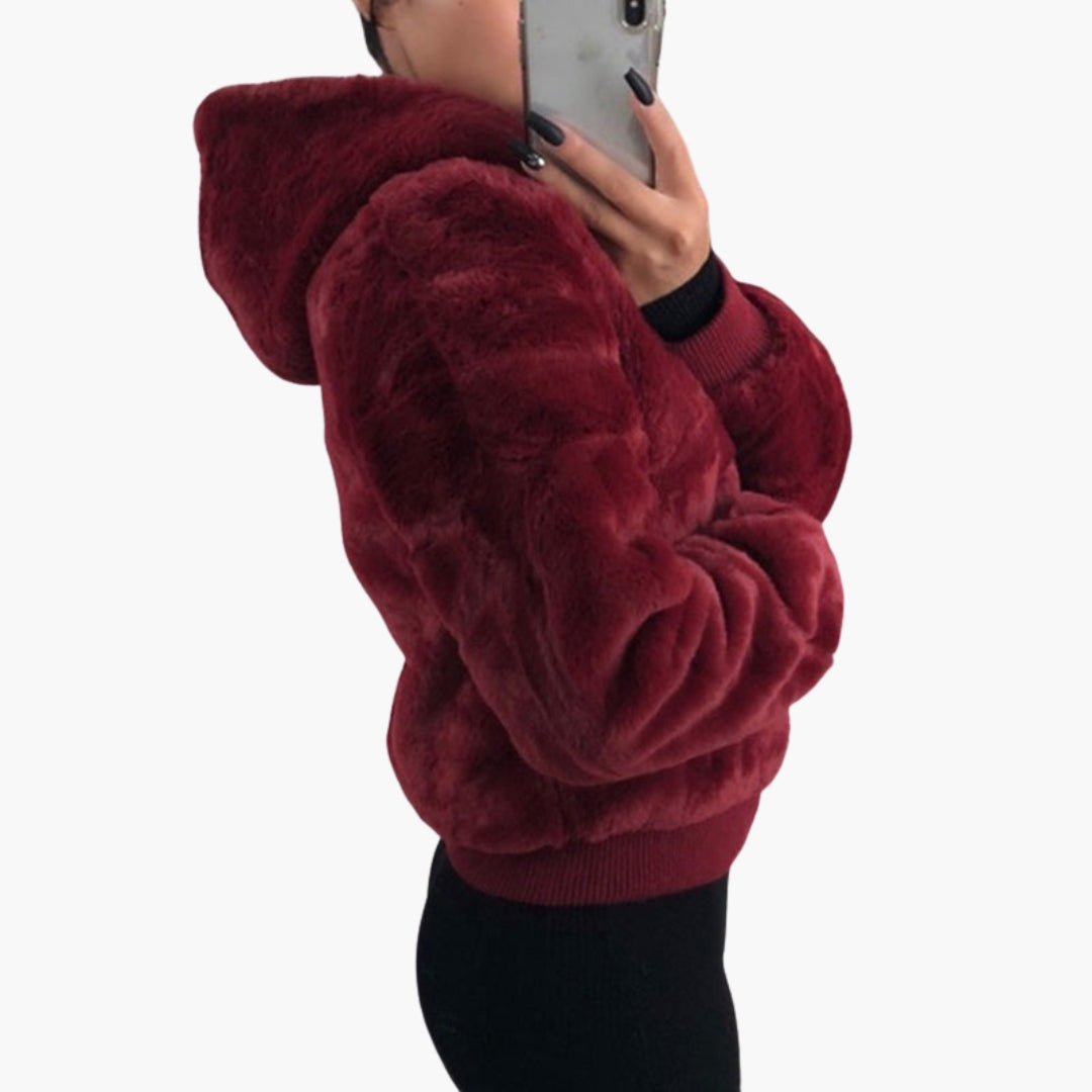Blouson Bombardier Femme à Capuche et Fermeture Zippée