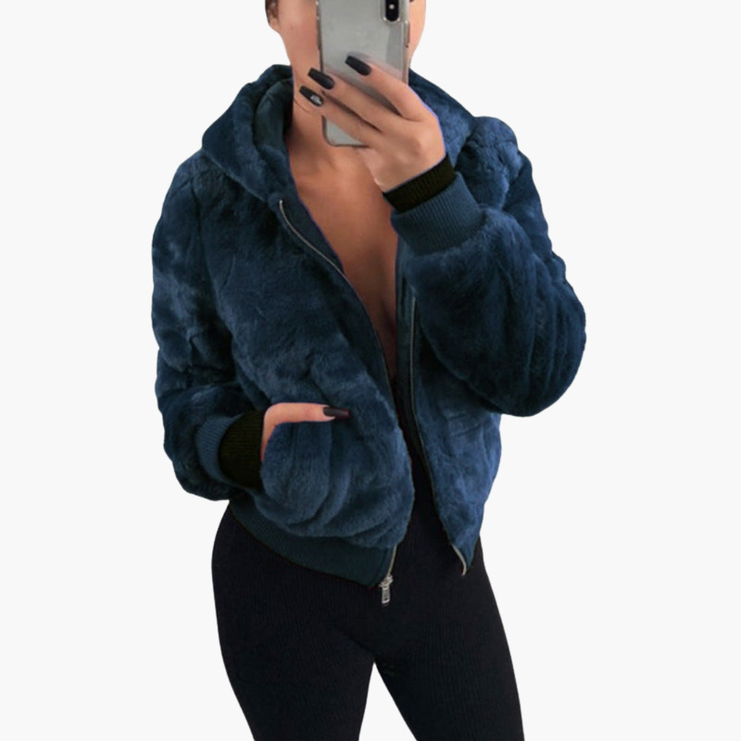 Blouson Bombardier Femme à Capuche et Fermeture Zippée