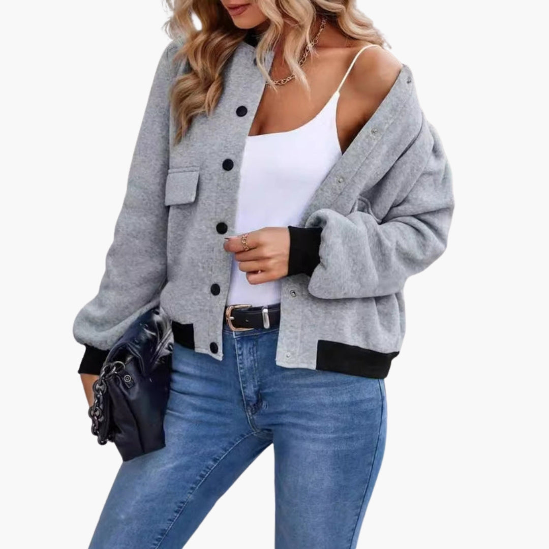 Blusón bombardero para mujer con bolsillos aplicados
