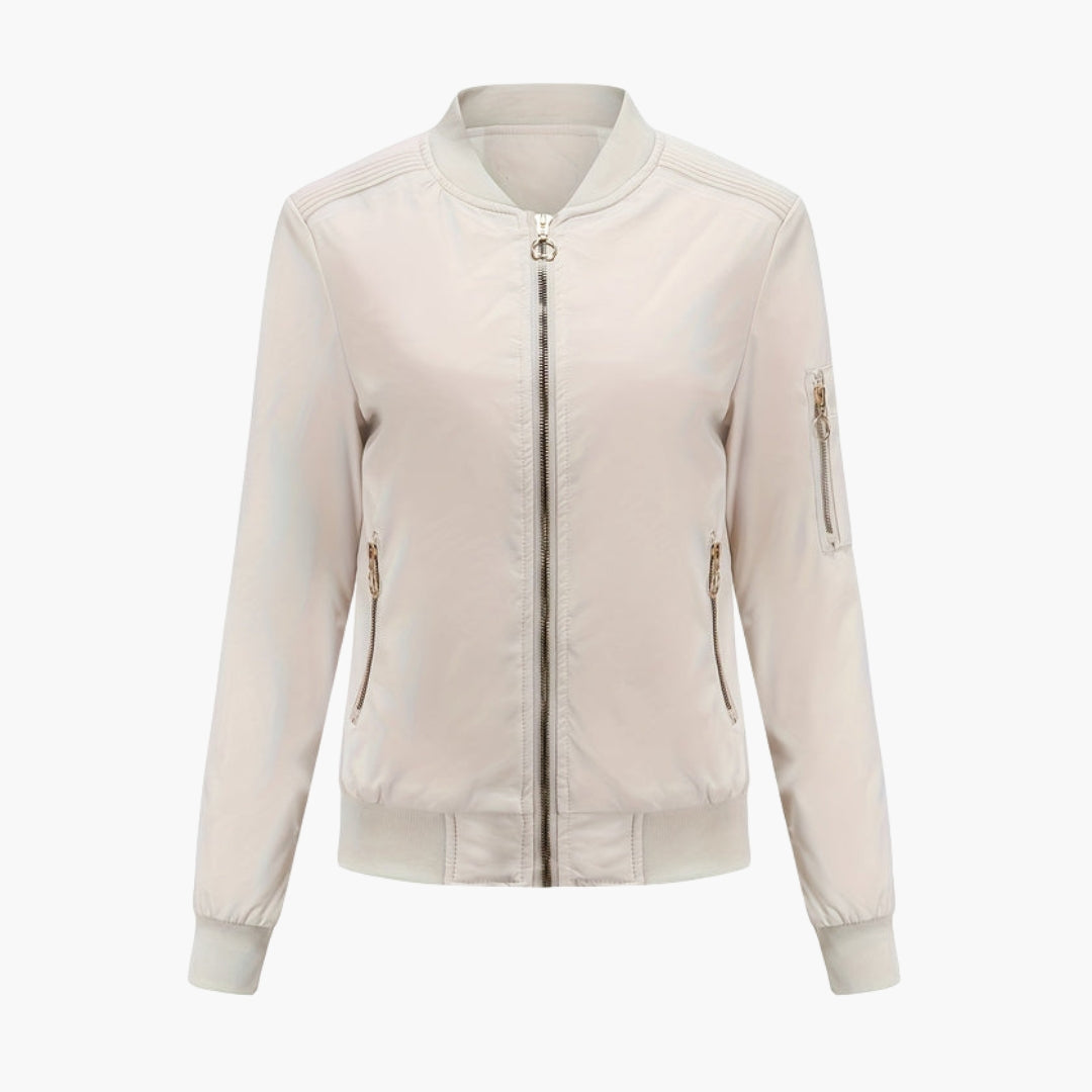 Blouson Bomber Damen Baseballkragen mit Reißverschlusstaschen