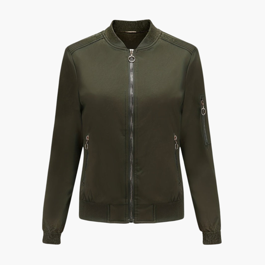 Blouson Bomber Damen Baseballkragen mit Reißverschlusstaschen