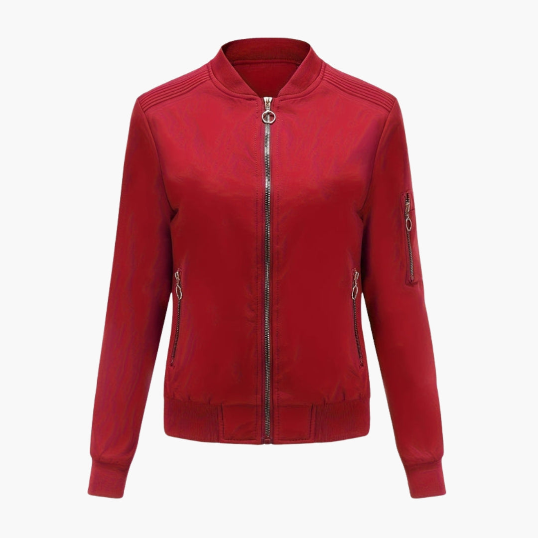 Blouson Bomber Damen Baseballkragen mit Reißverschlusstaschen
