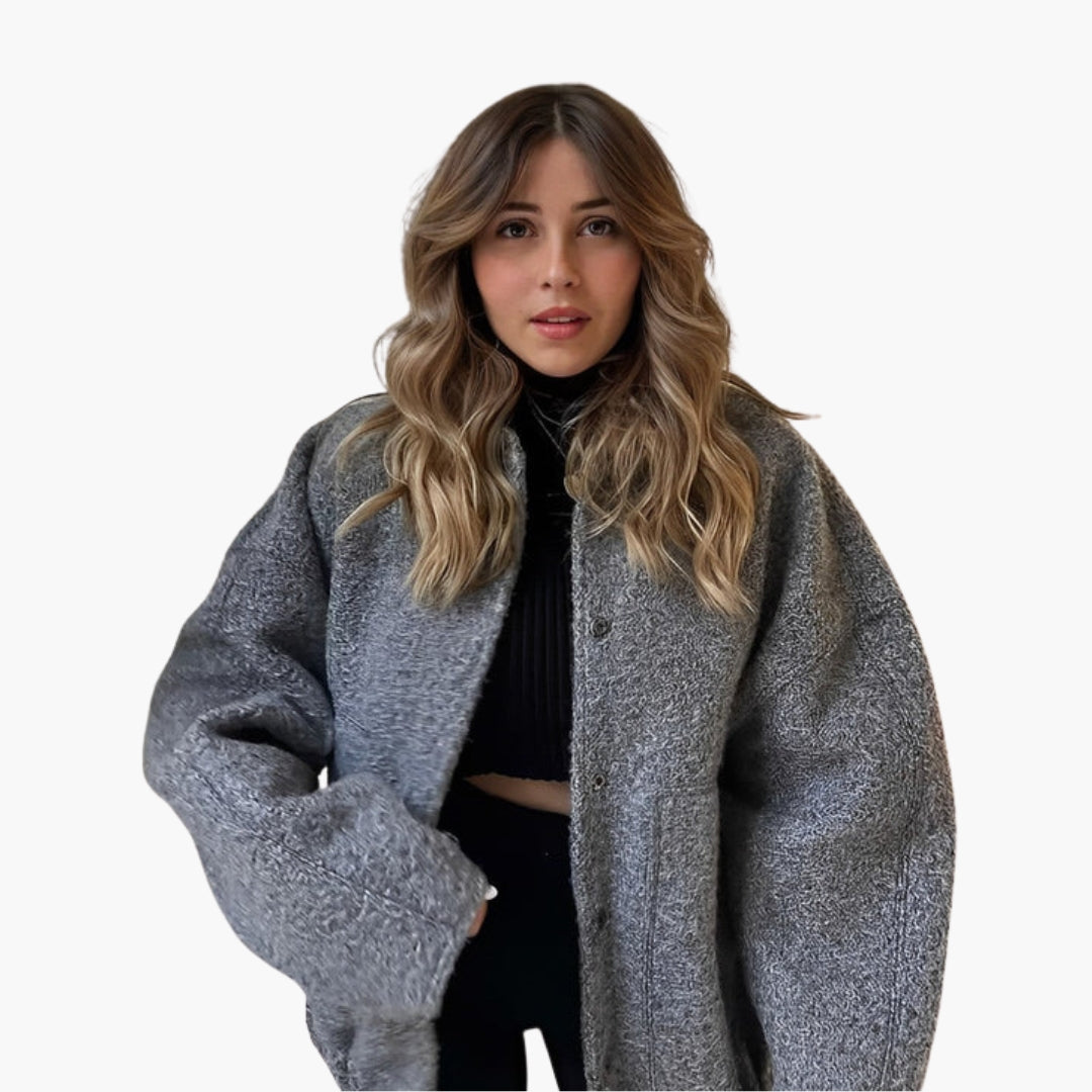 Loose Women's Bomber Jacket with Snap Buttons