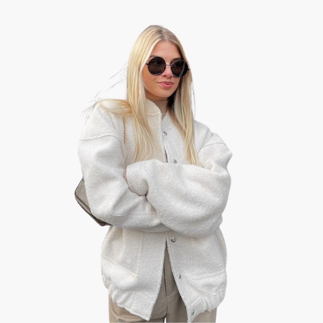 Loose Women's Bomber Jacket with Snap Buttons