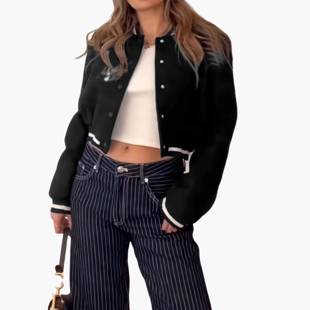 Blouson Bombers Femme Fermeture à Poignets Côtelés Rayés