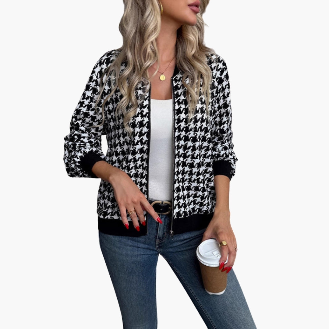 Blusón bomber para mujer con motivo pata de gallo