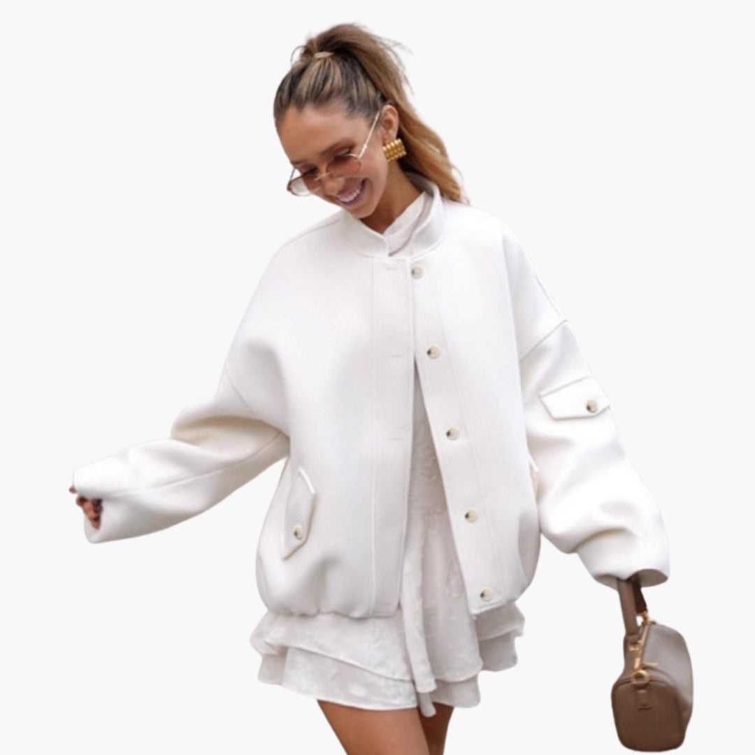Blouson Bombers Femme à Col Montant et Multiples Poches