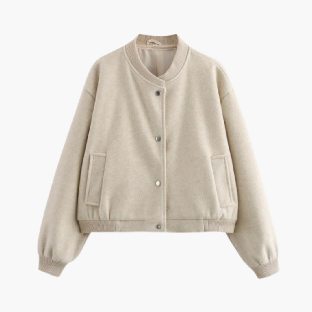 Women's Bomber Jacket with Ribbed Finish and Front Pockets