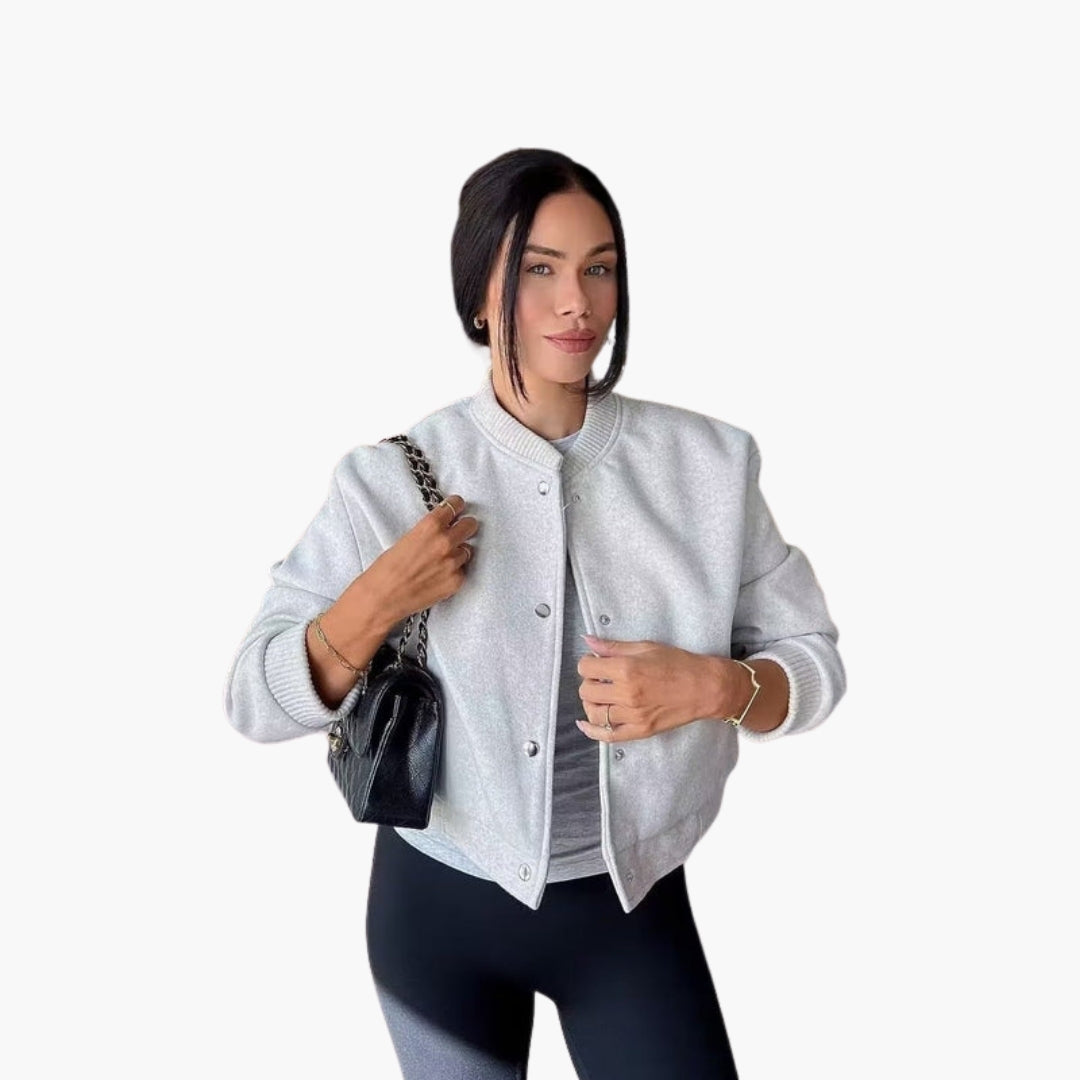 Women's Bomber Jacket with Ribbed Finish and Front Pockets
