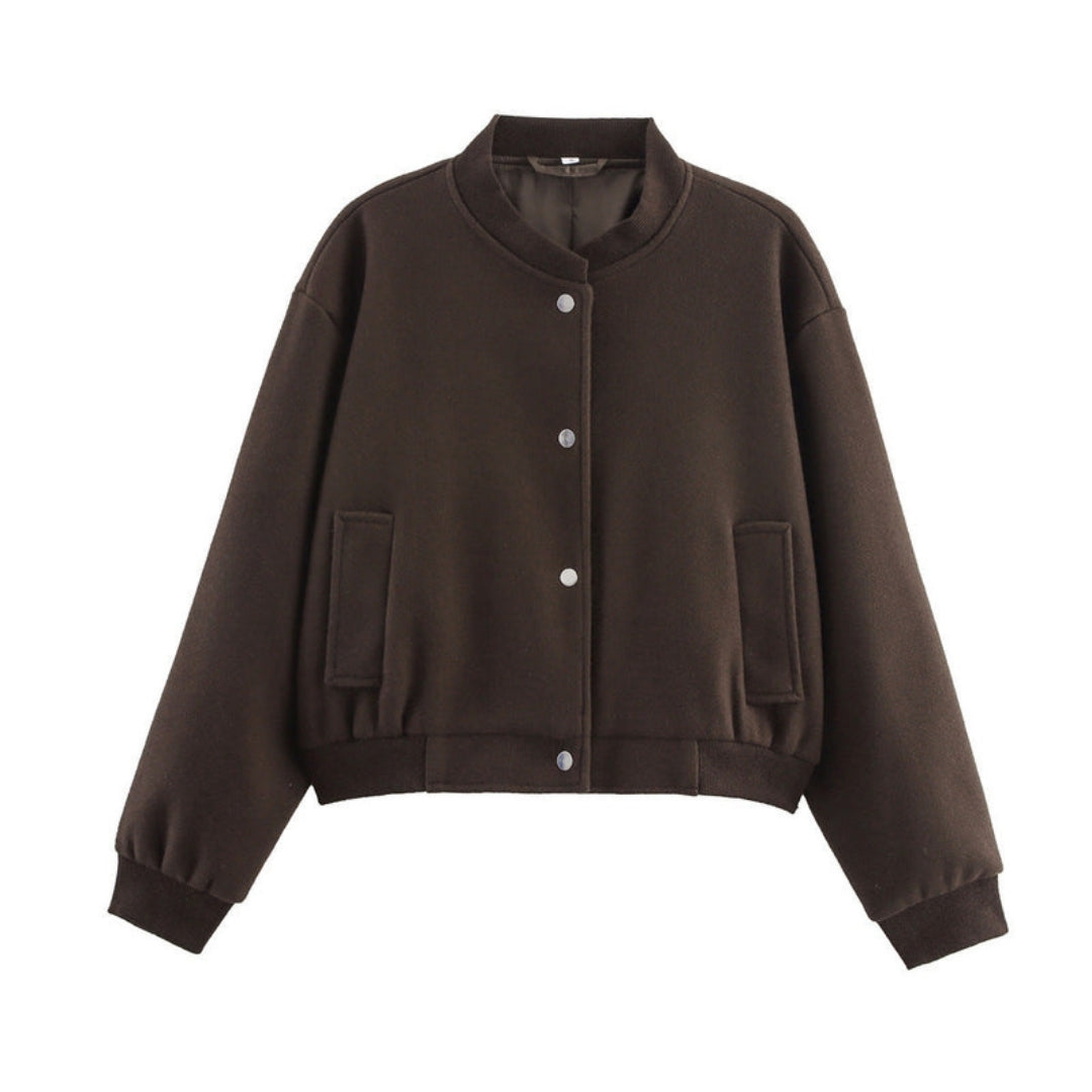 Women's Bomber Jacket with Ribbed Finish and Front Pockets