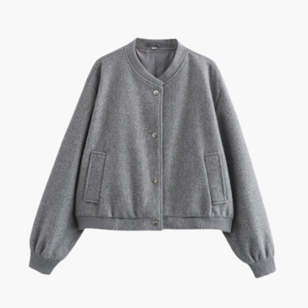 Women's Bomber Jacket with Ribbed Finish and Front Pockets