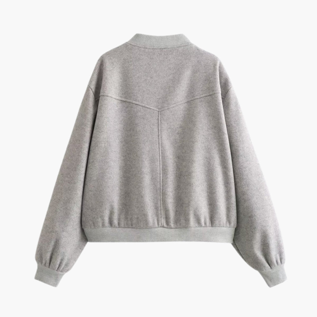 Women's Bomber Jacket with Ribbed Finish and Front Pockets