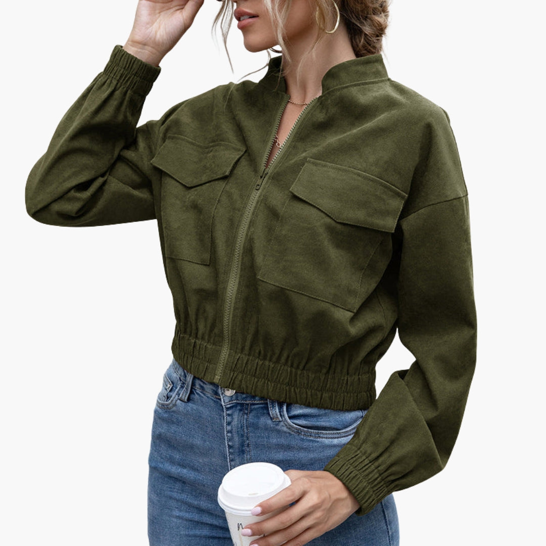Blouson Bombers Femme avec Poches Plaquées