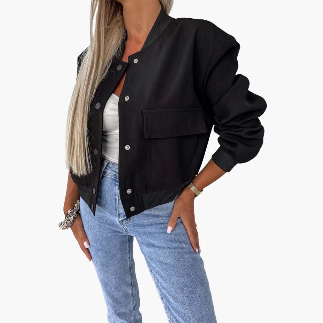 Blouson Bombers Femme avec et Poches Plaquées Devant