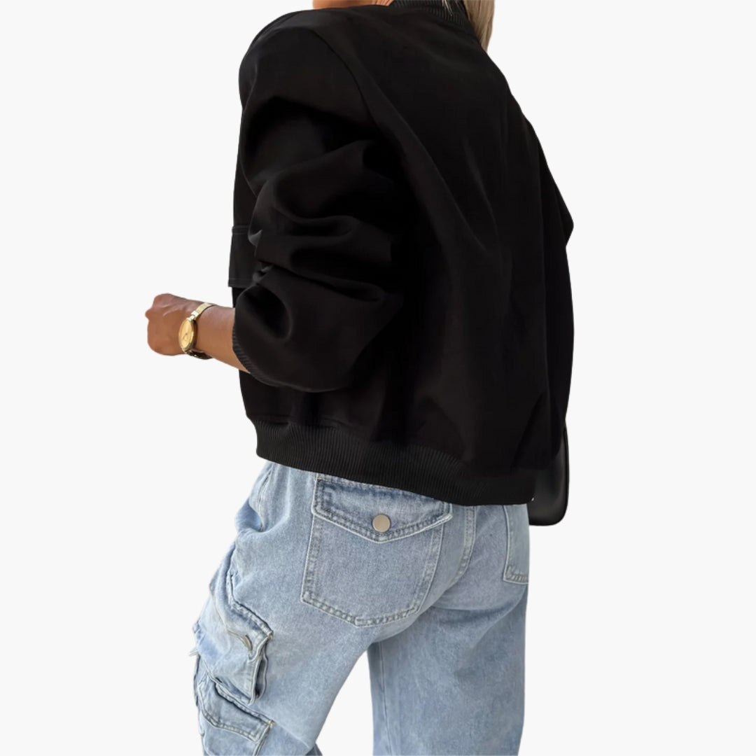 Blouson Bombers Femme avec et Poches Plaquées Devant