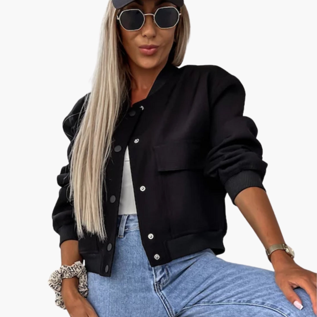 Blouson Bombers Femme avec et Poches Plaquées Devant