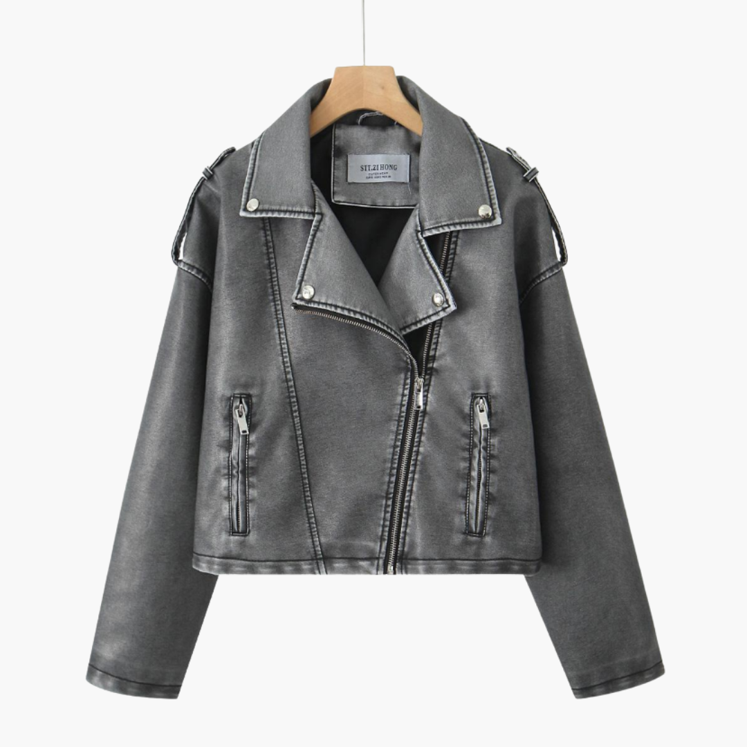 Chaqueta de motorista para mujer con cinturón ajustable
