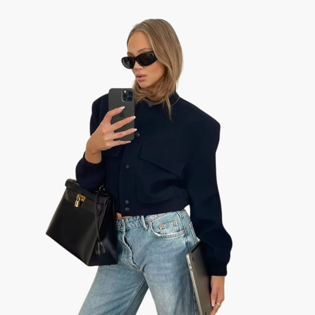 Blouson bomber femme zippé à structure régulière et surface unie