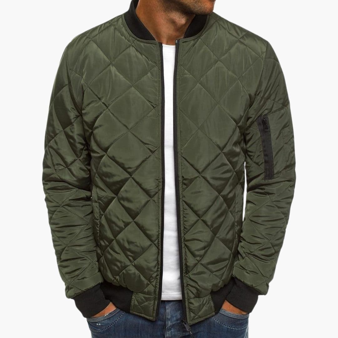 Quiltet herrebomberjakke med lynlåslukning og krave