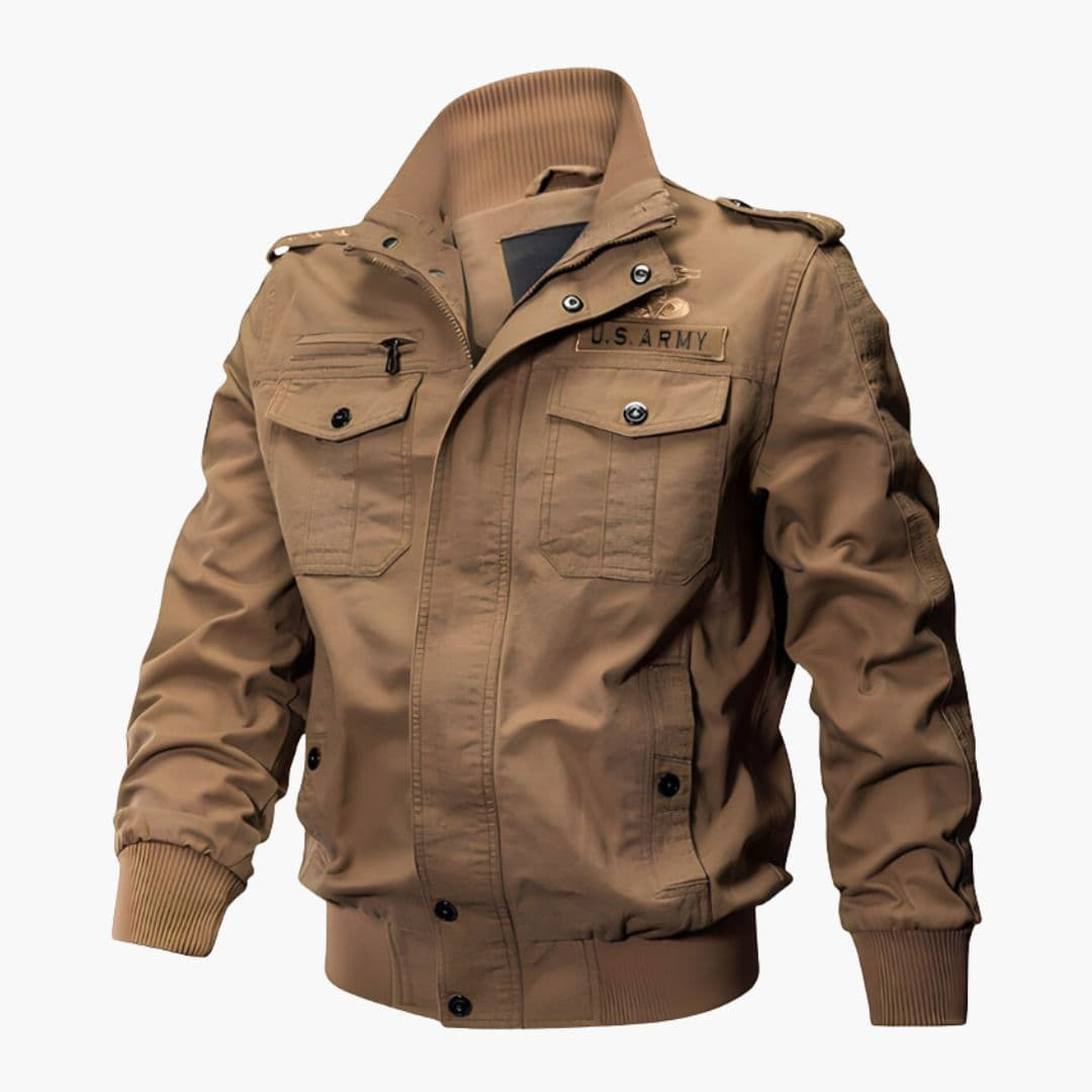 Bomber Homem Militar com Fecho de Eclair e Bolsos Múltiplos
