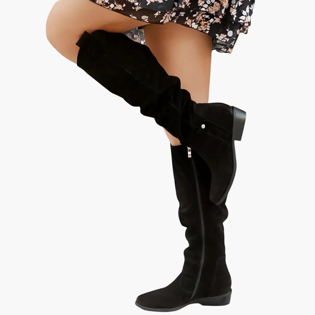 Botas altas para mujer con cremallera lateral y tacón bajo