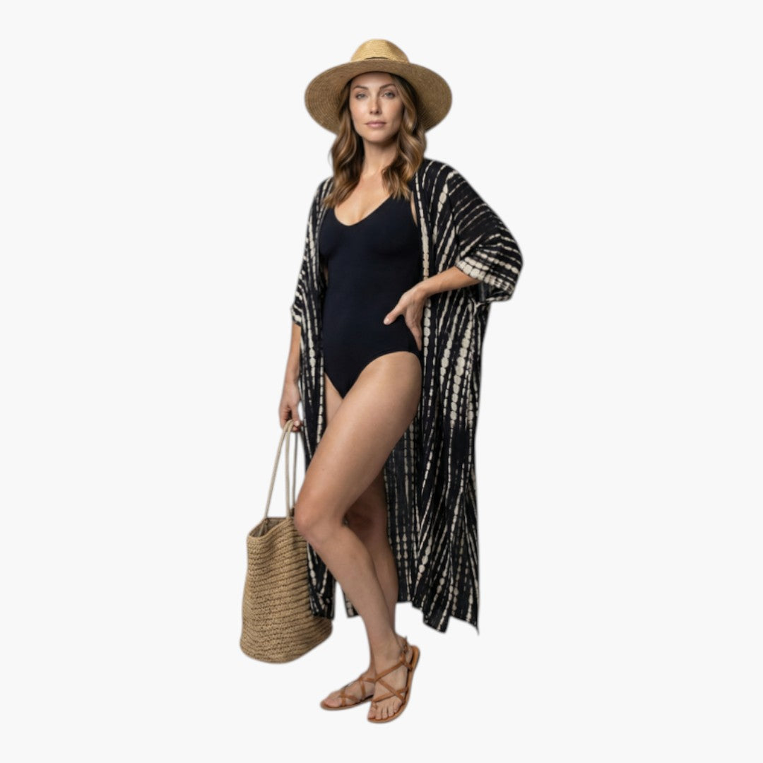 Cache maillot mujer con delantero abierto y mangas tres cuartos
