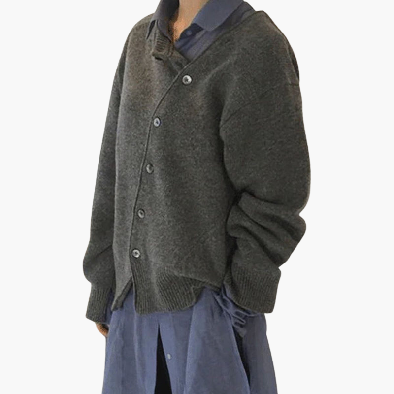 Cardigan en maille pour femme avec boutons asymétriques et col rond