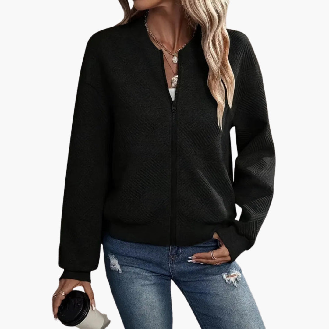 Cardigan femme à fermeture zippée et ourlet côtelé