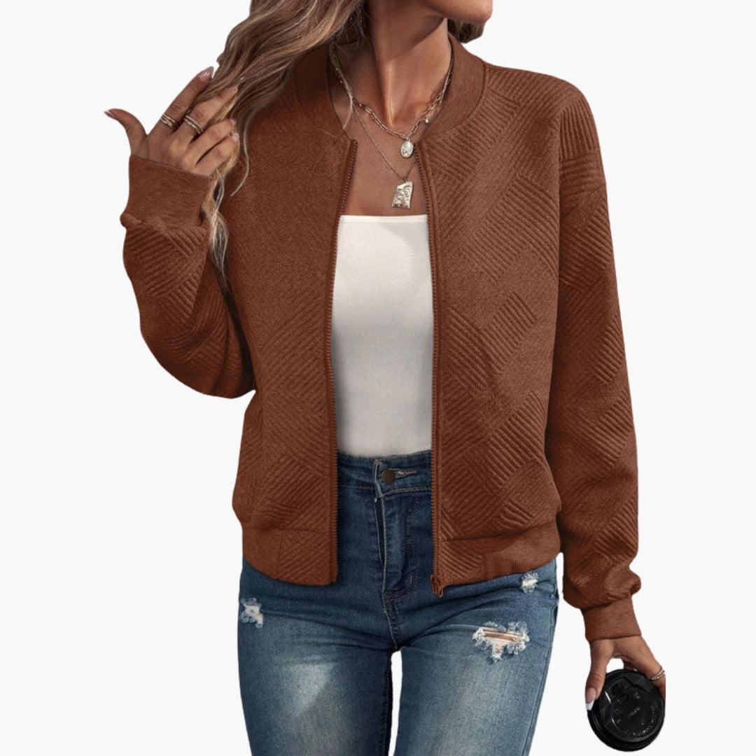 Cardigan femme à fermeture zippée et ourlet côtelé