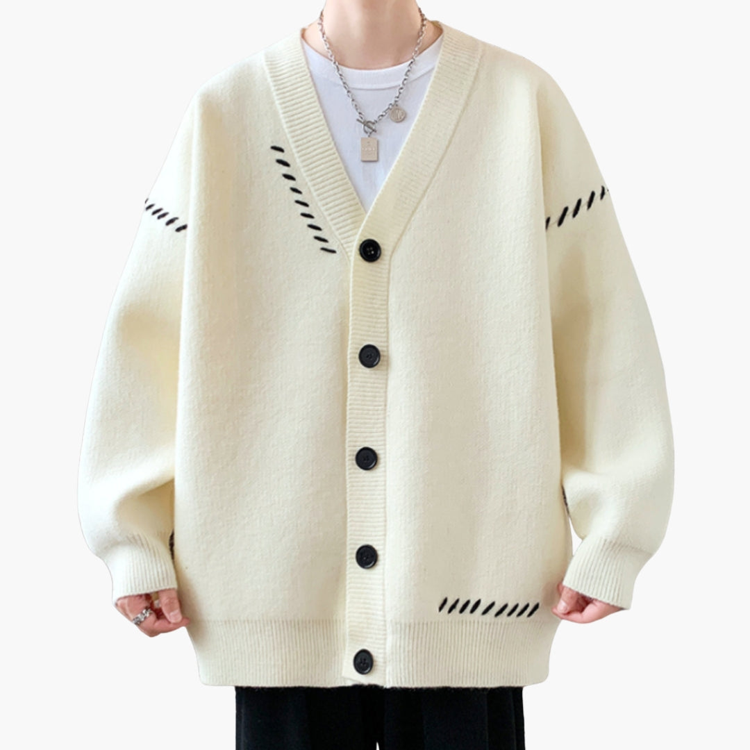 Herre cardigan i strik med knaplukning