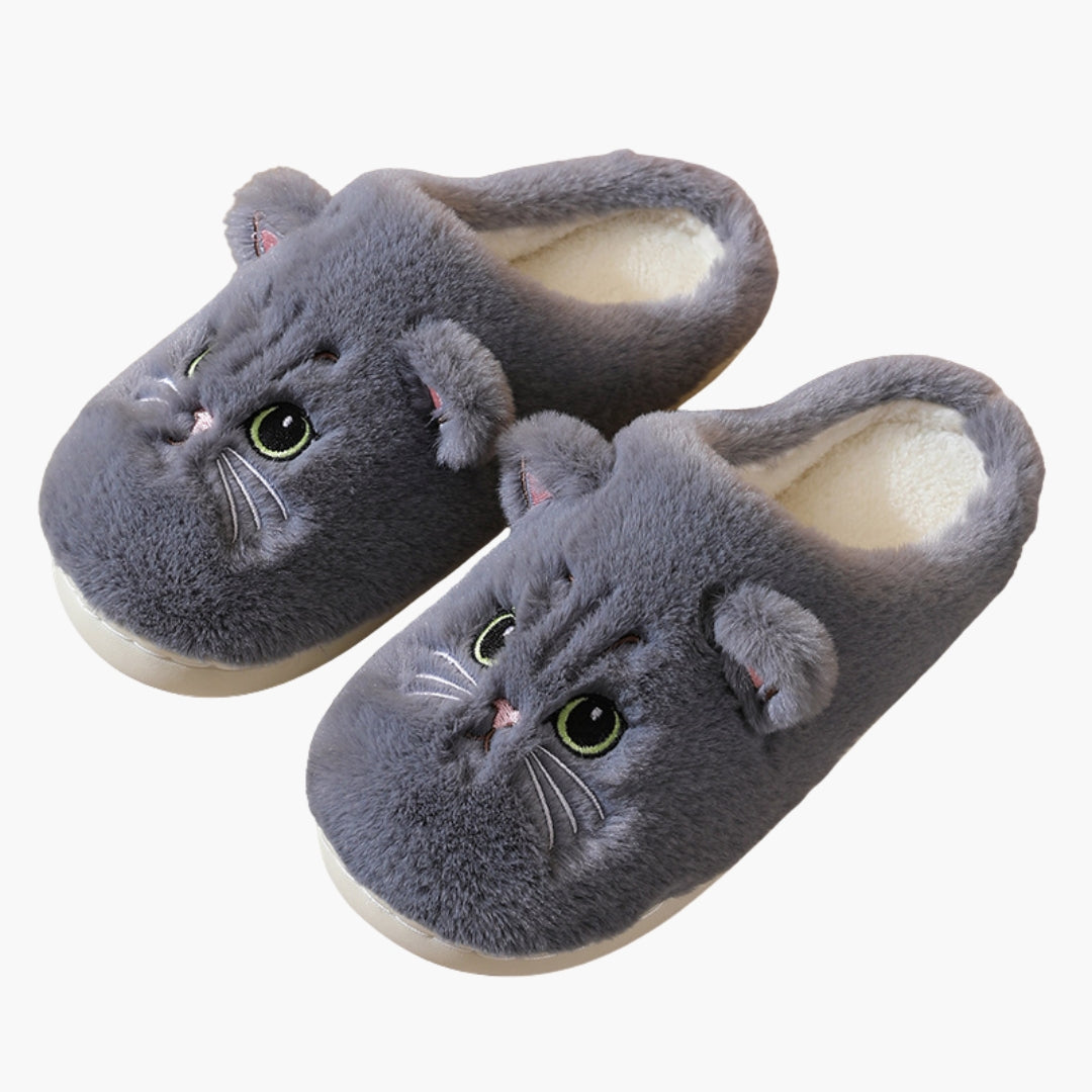 Chaussons Femme Motif Chat à Bout Fermé