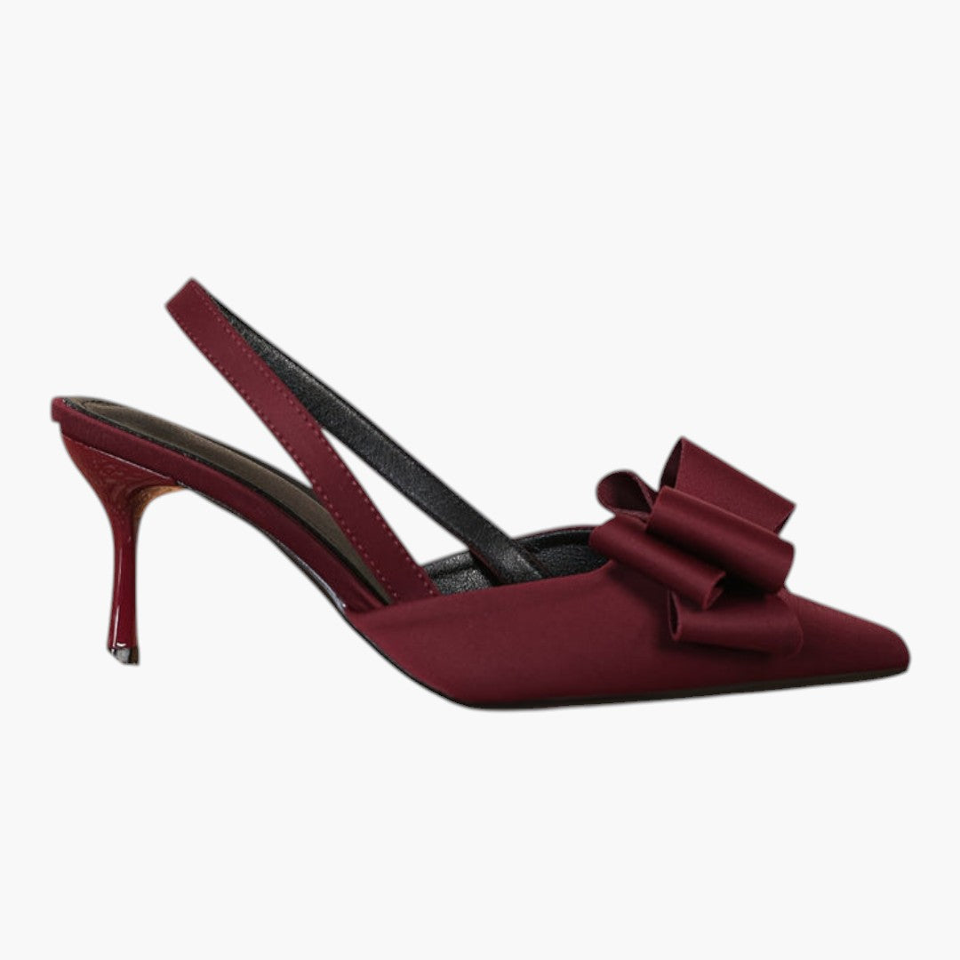 Zapatos de mujer con tacón de aguja, punta puntiaguda y lazo