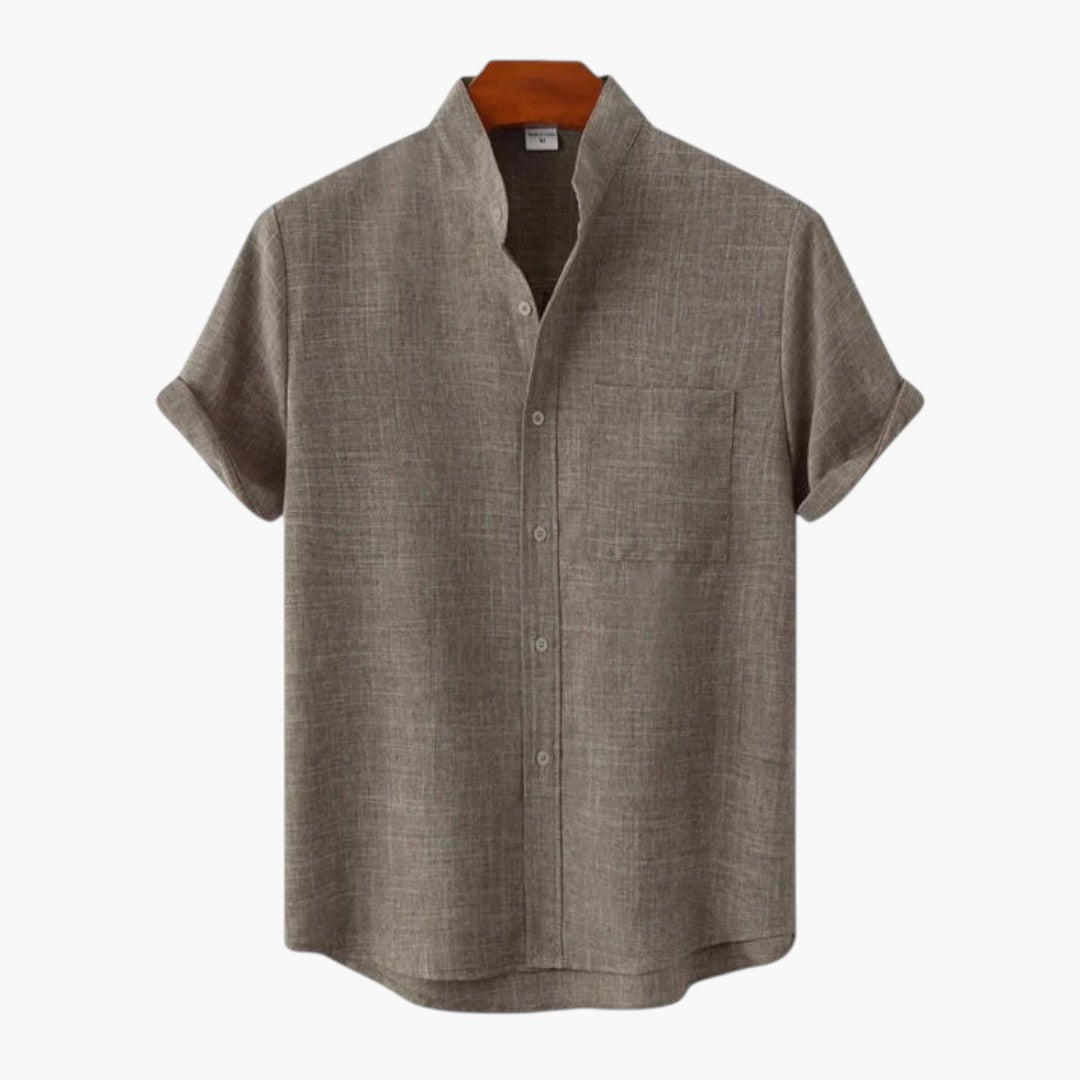 Camisa de Hombre con Cuello Alto y Mangas Cortas