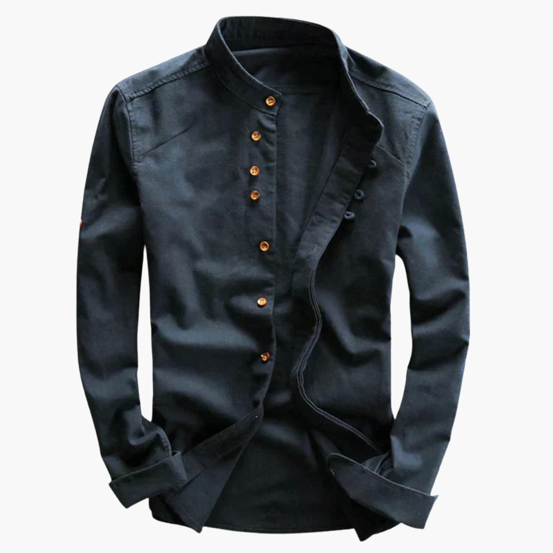 Chemise pour homme avec patte de boutonnage asymétrique et manches longues