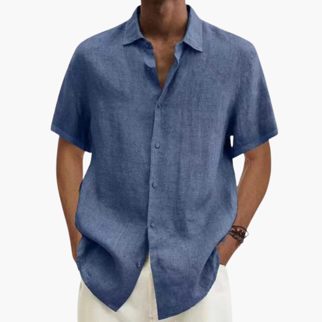 Chemise à manches courtes pour homme avec col classique et boutonnière
