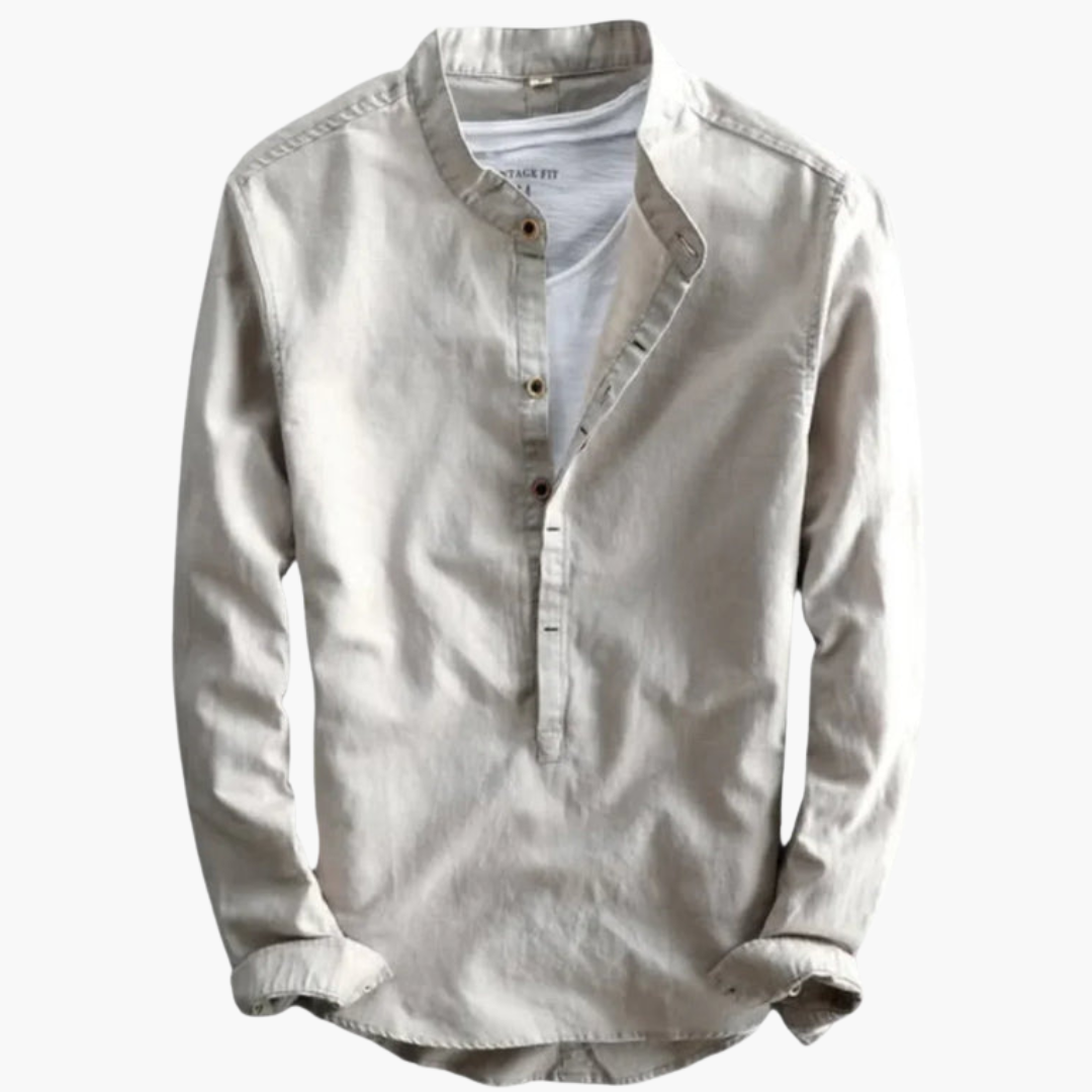 Chemise à manches longues pour homme avec col droit et patte de boutonnage