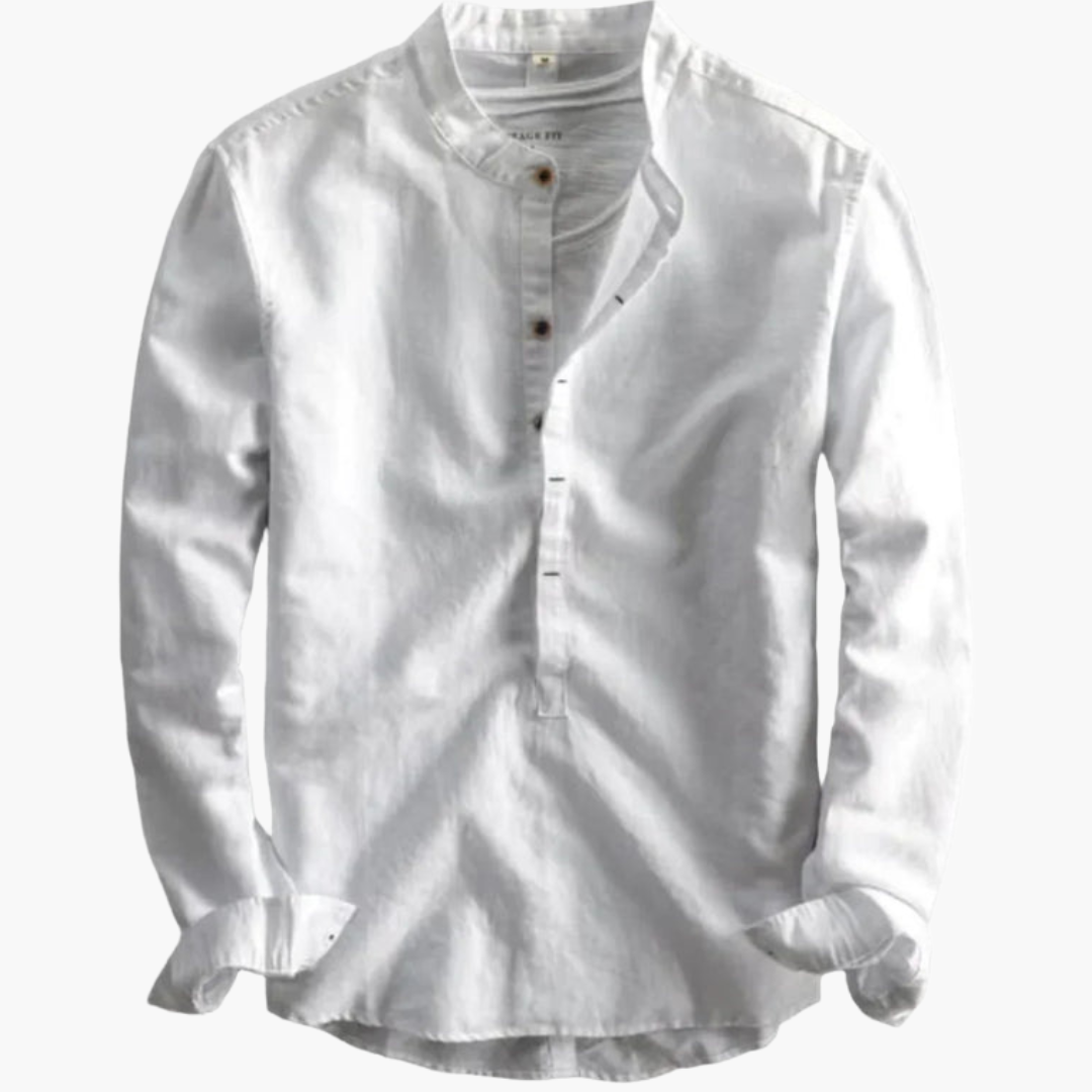 Chemise à manches longues pour homme avec col droit et patte de boutonnage